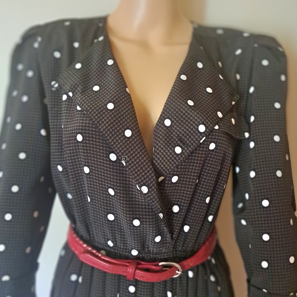 Vtg 80's Liz Robert's Herringbone Polka Dot Midi Dress Sz 6